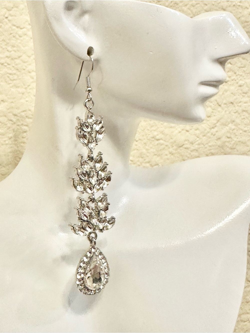 Silver Tone Crystal Teardrop Dangle Earrings